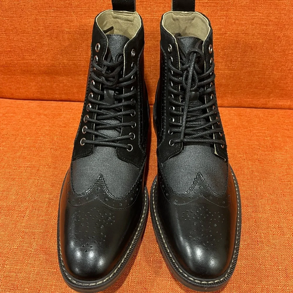 Stacy Adams Black Leather Wingtip Boots - Picture 3 of 10